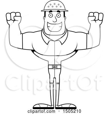 Clipart of a Black and White Flexing or Cheering Buff Male Zookeeper - Royalty Free Vector Illustration by Cory Thoman