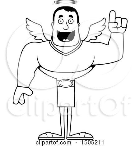 Clipart of a Black and White Buff Male Angel with an Idea - Royalty Free Vector Illustration by Cory Thoman