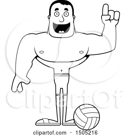 Clipart of a Black and White Buff Male Beach Volleyball Player with an Idea - Royalty Free Vector Illustration by Cory Thoman