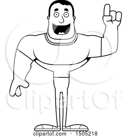Clipart of a Black and White Buff Casual Man with an Idea - Royalty Free Vector Illustration by Cory Thoman