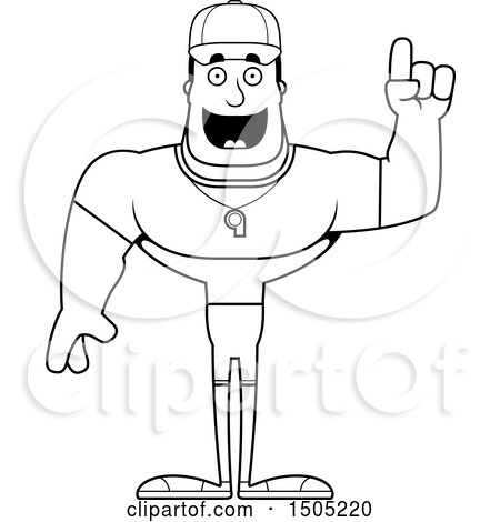 Clipart of a Black and White Buff Male Coach with an Idea - Royalty Free Vector Illustration by Cory Thoman