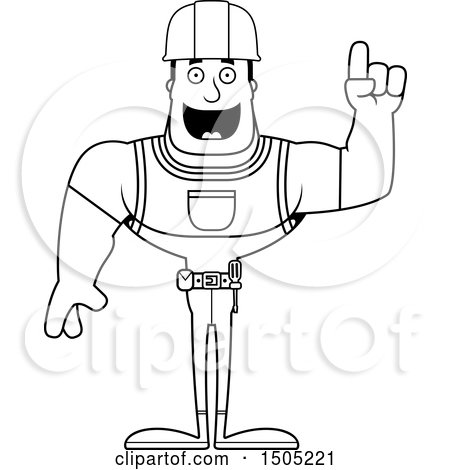 Clipart of a Black and White Buff Male Construction Worker with an Idea - Royalty Free Vector Illustration by Cory Thoman