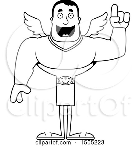 Clipart of a Black and White Buff Male Cupid with an Idea - Royalty Free Vector Illustration by Cory Thoman