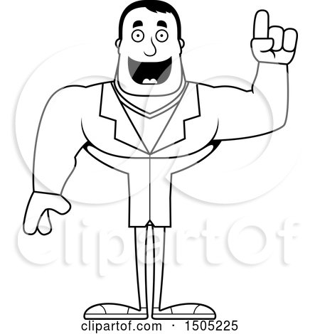 Clipart of a Black and White Buff Male Doctor with an Idea - Royalty Free Vector Illustration by Cory Thoman
