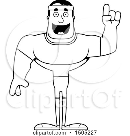 Clipart of a Black and White Buff Male Fitness Guy with an Idea - Royalty Free Vector Illustration by Cory Thoman