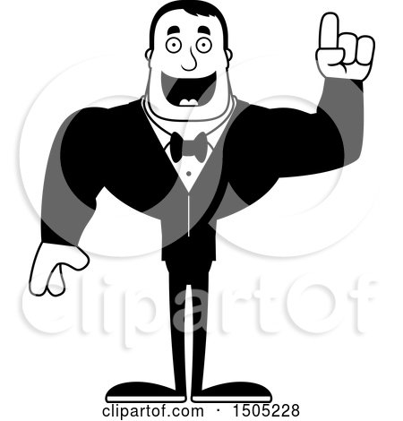 Clipart of a Black and White Buff Male Groom with an Idea - Royalty Free Vector Illustration by Cory Thoman