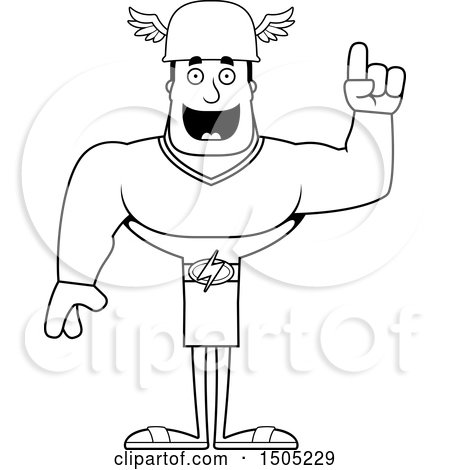 Clipart of a Black and White Buff Male Hermes with an Idea - Royalty Free Vector Illustration by Cory Thoman