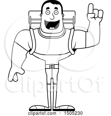 Clipart of a Black and White Buff Male Hiker with an Idea - Royalty Free Vector Illustration by Cory Thoman