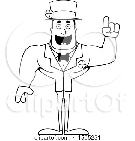 Clipart of a Black and White Buff Irish Man with an Idea - Royalty Free Vector Illustration by Cory Thoman