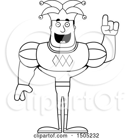 Clipart of a Black and White Buff Male Jester with an Idea - Royalty Free Vector Illustration by Cory Thoman