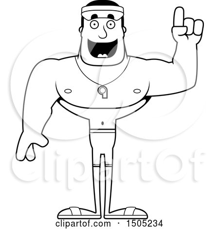 Clipart of a Black and White Buff Male Lifeguard with an Idea - Royalty Free Vector Illustration by Cory Thoman