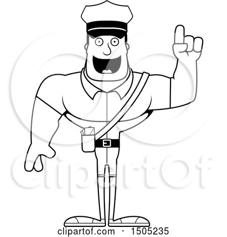 Clipart of a Black and White Buff Male Postal Worker with an Idea - Royalty Free Vector Illustration by Cory Thoman