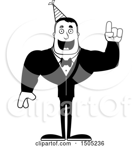 Clipart of a Black and White Buff Party Man with an Idea - Royalty Free Vector Illustration by Cory Thoman