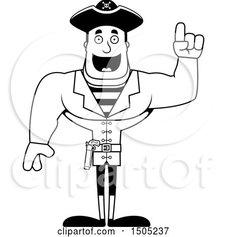 Clipart of a Black and White Buff Male Pirate Captain with an Idea - Royalty Free Vector Illustration by Cory Thoman