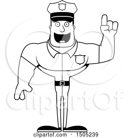 Clipart of a Black and White Buff Male Police Officer with an Idea - Royalty Free Vector Illustration by Cory Thoman