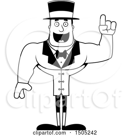 Clipart of a Black and White Buff Male Circus Ringmaster with an Idea - Royalty Free Vector Illustration by Cory Thoman