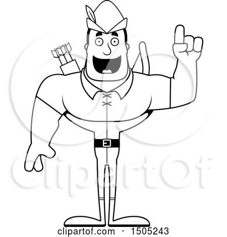 Clipart of a Black and White Buff Male Archer or Robin Hood with an Idea - Royalty Free Vector Illustration by Cory Thoman