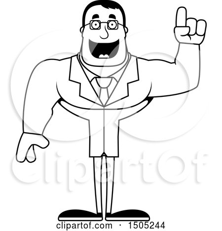 Clipart of a Black and White Buff Male Scientist with an Idea - Royalty Free Vector Illustration by Cory Thoman