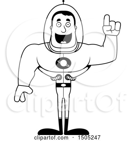 Clipart of a Black and White Buff Male Space Guy with an Idea - Royalty Free Vector Illustration by Cory Thoman