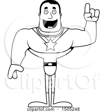 Clipart of a Black and White Buff Male Super Hero with an Idea - Royalty Free Vector Illustration by Cory Thoman