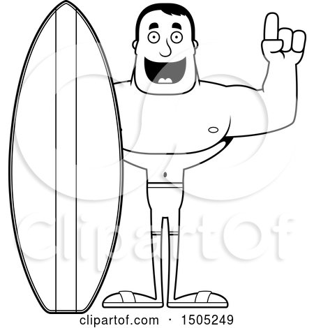 Clipart of a Black and White Buff Male Surfer with an Idea - Royalty Free Vector Illustration by Cory Thoman