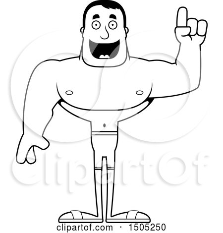 Clipart of a Black and White Buff Male Swimmer with an Idea - Royalty Free Vector Illustration by Cory Thoman
