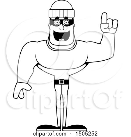 Clipart of a Black and White Buff Male Robber with an Idea - Royalty Free Vector Illustration by Cory Thoman