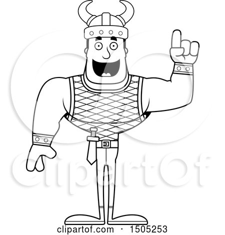 Clipart of a Black and White Buff Male Viking with an Idea - Royalty Free Vector Illustration by Cory Thoman