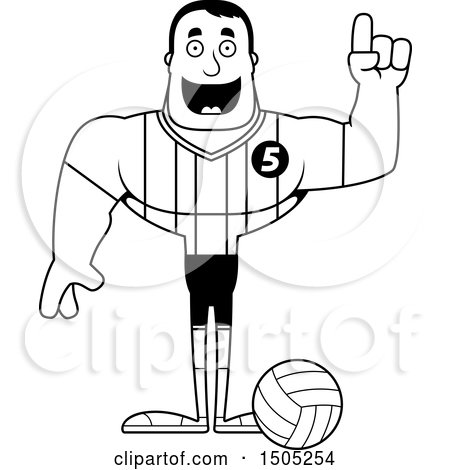 Clipart of a Black and White Buff Male Volleyball Player with an Idea - Royalty Free Vector Illustration by Cory Thoman
