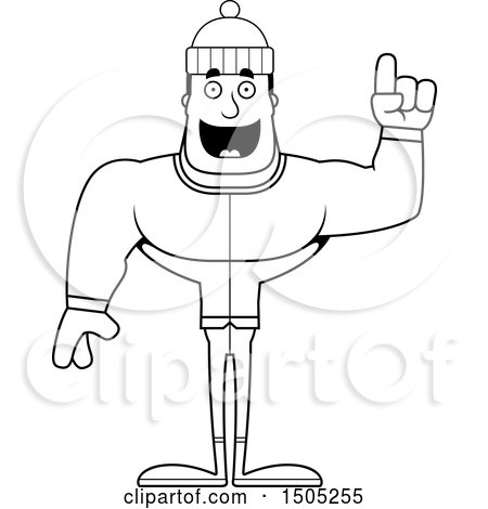 Clipart of a Black and White Buff Man in Winter Apparel, Holding up a Finger - Royalty Free Vector Illustration by Cory Thoman
