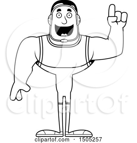 Clipart of a Black and White Buff Male Wrestler with an Idea - Royalty Free Vector Illustration by Cory Thoman