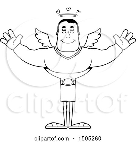 Clipart of a Black and White Buff Male Angel with Open Arms - Royalty Free Vector Illustration by Cory Thoman