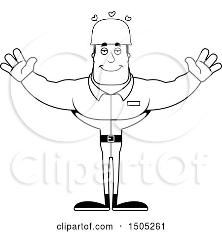 Clipart of a Black and White Buff Male Army Soldier with Open Arms - Royalty Free Vector Illustration by Cory Thoman