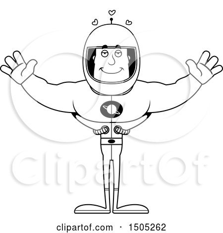 Clipart of a Black and White Buff Male Astronaut with Open Arms - Royalty Free Vector Illustration by Cory Thoman
