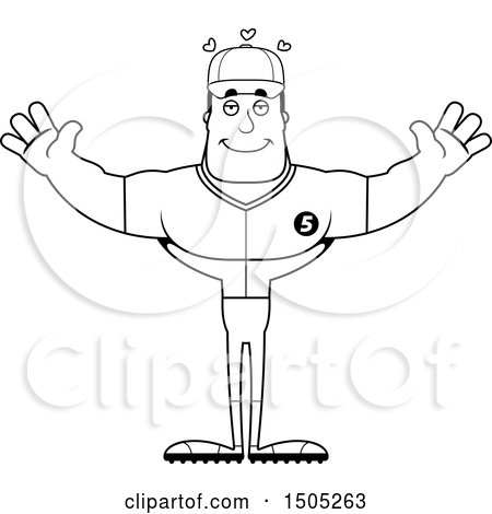 Clipart of a Black and White Buff Male Baseball Player with Open Arms - Royalty Free Vector Illustration by Cory Thoman