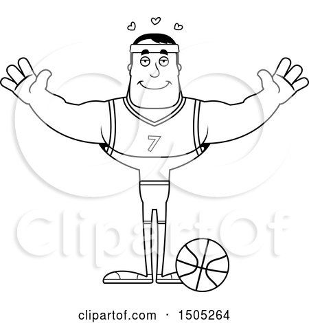 Clipart of a Black and White Buff Male Basketball Player with Open Arms - Royalty Free Vector Illustration by Cory Thoman