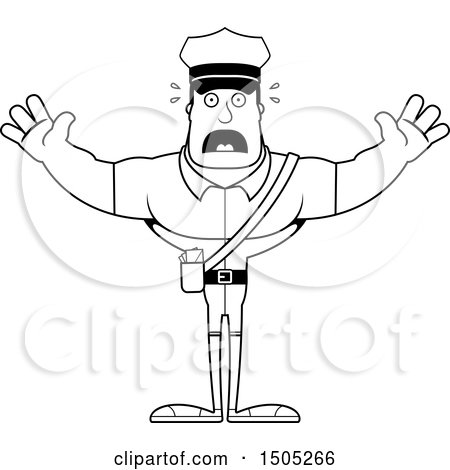 Clipart of a Black and White Scared Buff Male Postal Worker - Royalty Free Vector Illustration by Cory Thoman