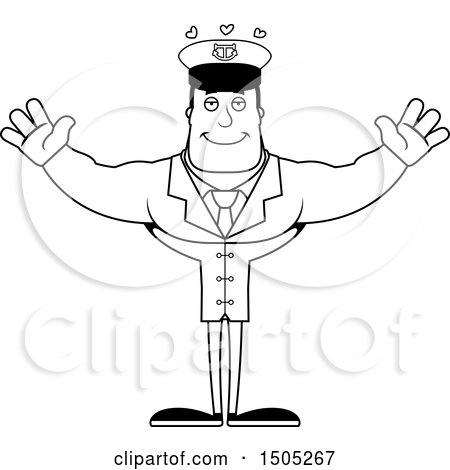 Clipart of a Black and White Buff Male Sea Captain with Open Arms - Royalty Free Vector Illustration by Cory Thoman