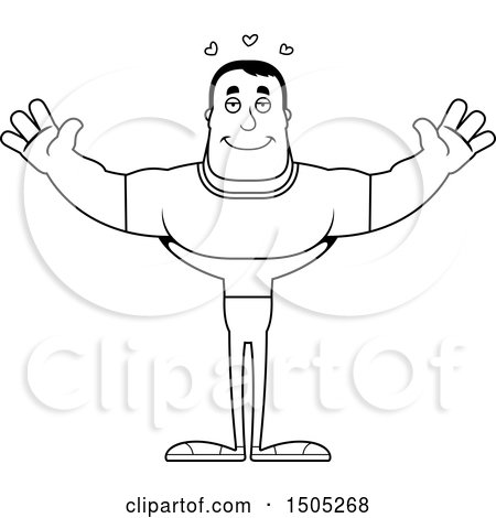 Clipart of a Black and White Buff Casual Man with Open Arms - Royalty Free Vector Illustration by Cory Thoman