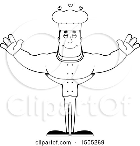 Clipart of a Black and White Buff Male Chef with Open Arms - Royalty Free Vector Illustration by Cory Thoman