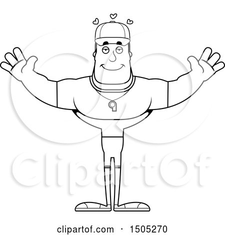 Clipart of a Black and White Buff Male Coach with Open Arms - Royalty Free Vector Illustration by Cory Thoman