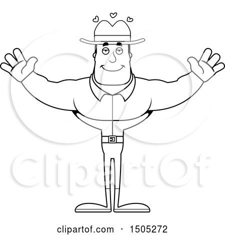 Clipart of a Black and White Buff Male Cowboy with Open Arms - Royalty Free Vector Illustration by Cory Thoman