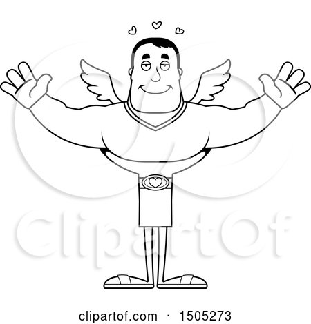 Clipart of a Black and White Buff Male Cupid with Open Arms - Royalty Free Vector Illustration by Cory Thoman