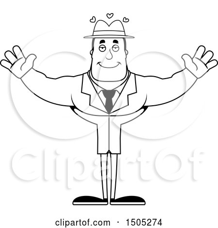 Clipart of a Black and White Buff Male Detective with Open Arms - Royalty Free Vector Illustration by Cory Thoman