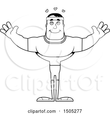 Clipart of a Black and White Buff Male Fitness Guy with Open Arms - Royalty Free Vector Illustration by Cory Thoman