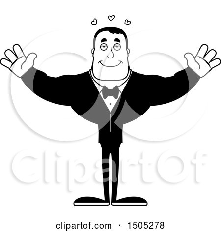 Clipart of a Black and White Buff Male Groom with Open Arms - Royalty Free Vector Illustration by Cory Thoman