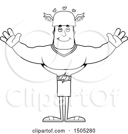 Clipart of a Black and White Buff Male Hermes with Open Arms - Royalty Free Vector Illustration by Cory Thoman