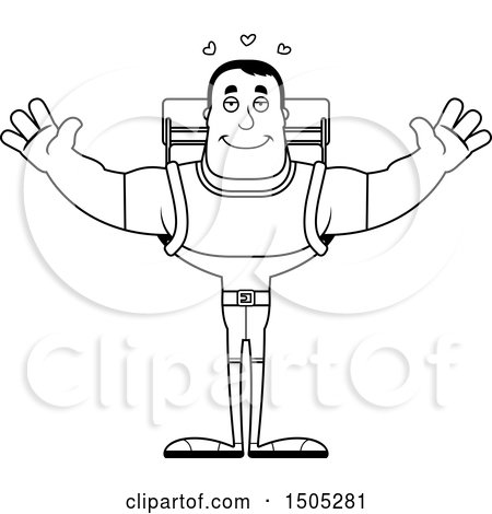 Clipart of a Black and White Buff Male Hiker with Hearts and Open Arms - Royalty Free Vector Illustration by Cory Thoman