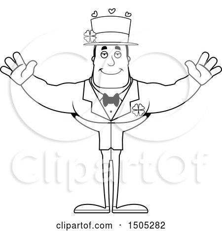 Clipart of a Black and White Buff Irish Man with Hearts and Open Arms - Royalty Free Vector Illustration by Cory Thoman