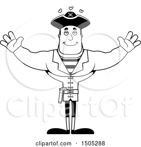 Clipart of a Black and White Buff Male Pirate Captain with Hearts and Open Arms - Royalty Free Vector Illustration by Cory Thoman